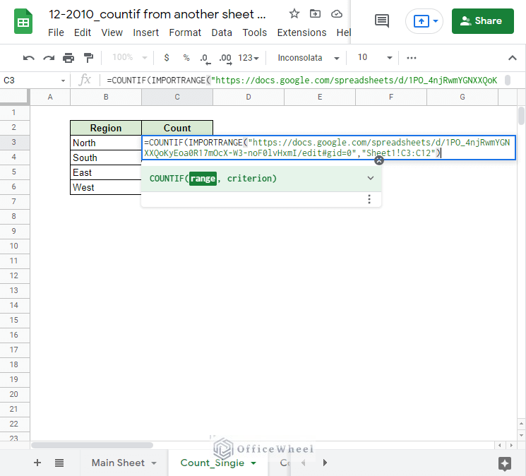 applying IMPORTRANGE to COUNTIF