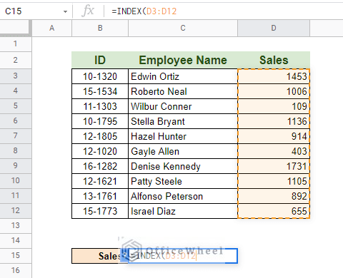 opening the INDEX function