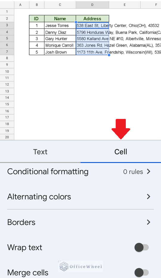 navigating to the cell option