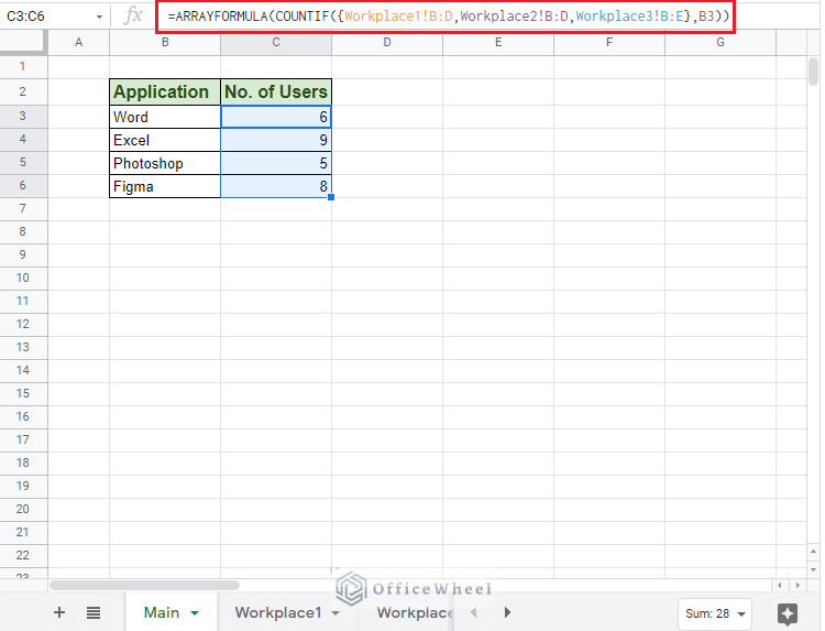 using the ARRAYFORMULA alternative