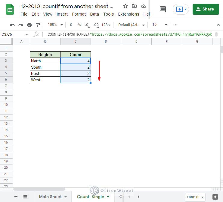 using IMPORTRANGE for countif from another sheet google sheets