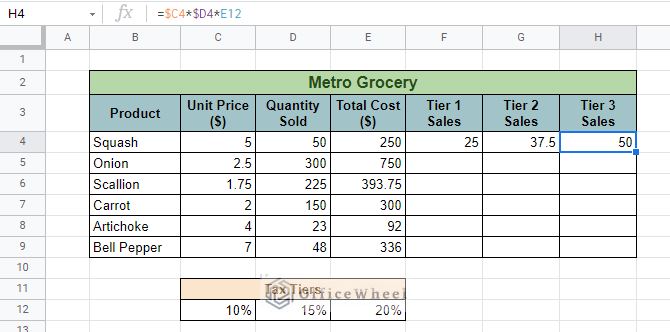 result after locking cell reference
