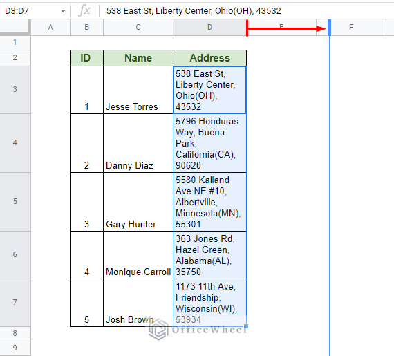 adjusting the column width