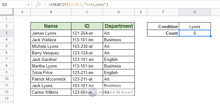 COUNTIF cells that do not contain partial text last in a cell