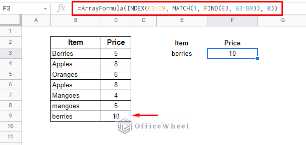 case sensitive index match in google sheets