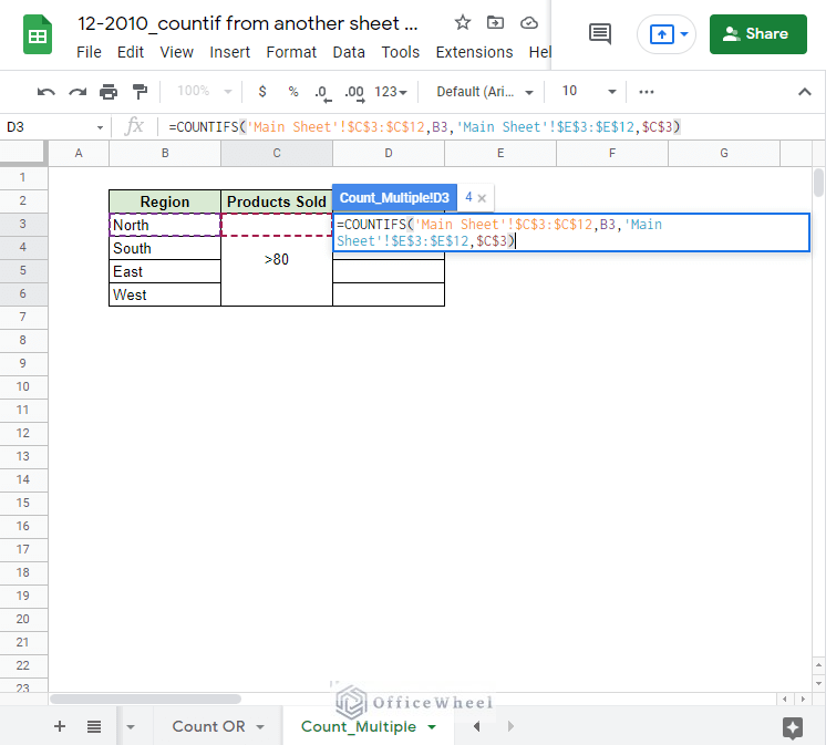 applying the final condition for COUNTIFS