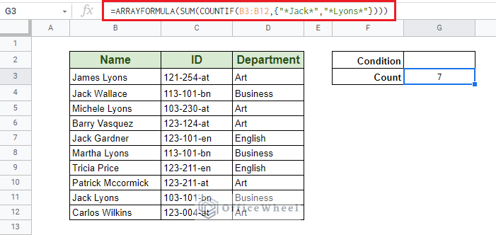 COUNTIF with multiple criteria with ARRAYFORMULA
