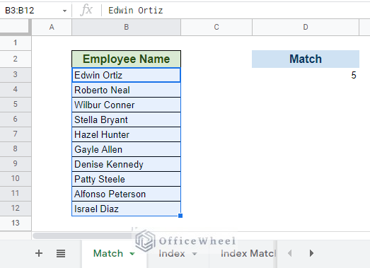 Match worksheet
