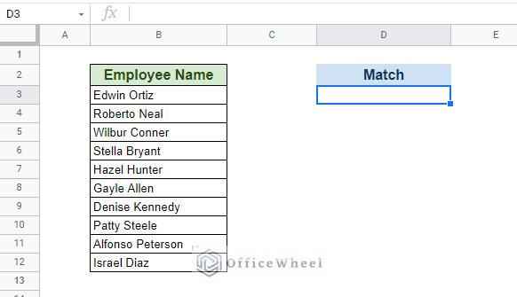 table to show MATCH function