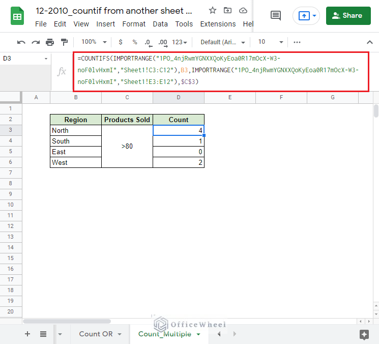 using COUNTIFS with IMPORTRANGE