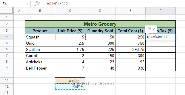 calculating tax rate with cell reference