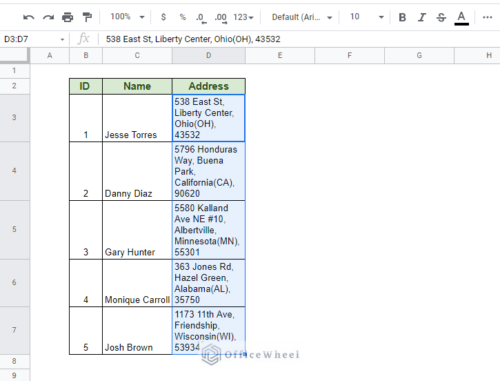 result of text wrapping in Google Sheets
