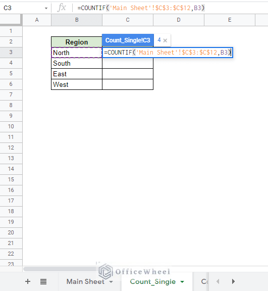 setting condition for COUNTIF