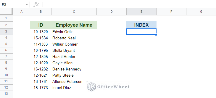 table to show INDEX function
