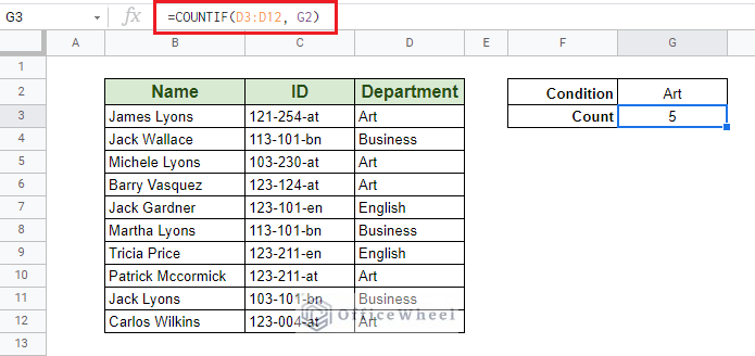 using cell reference for countif contains text in google sheets