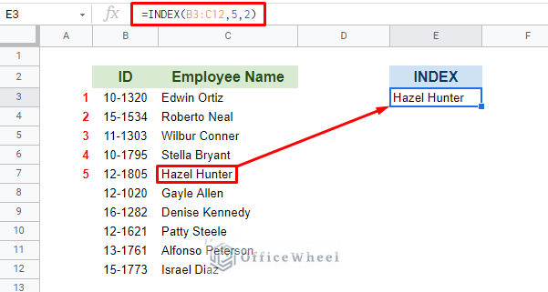 column specified INDEX function