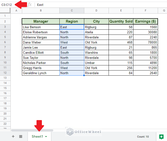 noting down range and worksheet name
