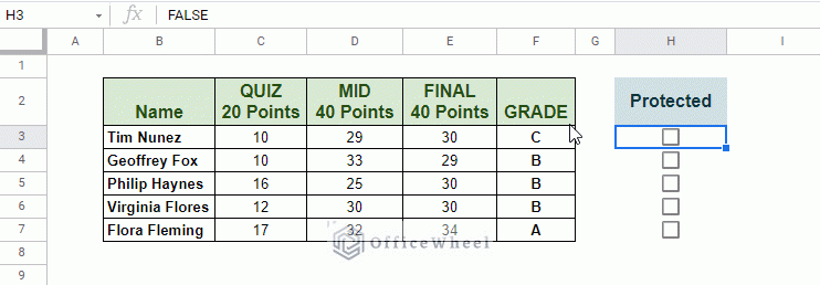 conditional locking of cells in google sheets for each row