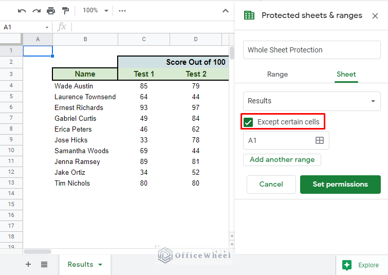 choosing except certain cells option