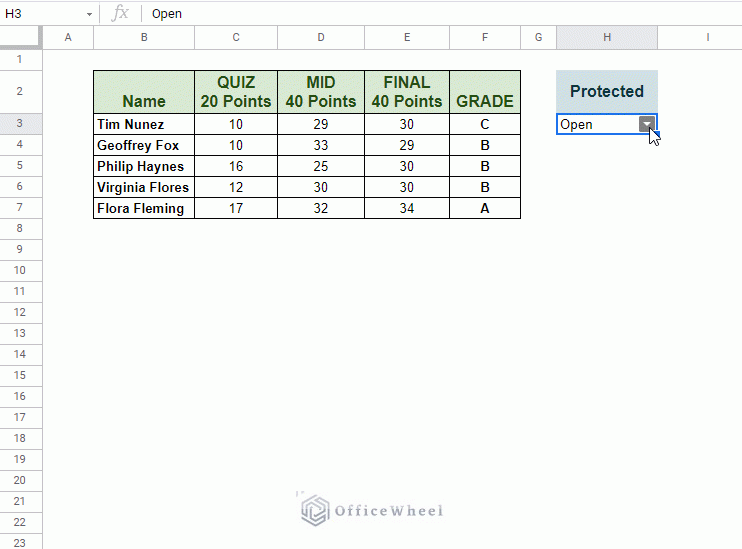 conditional locking of cells in google sheets using drop-down menu animated