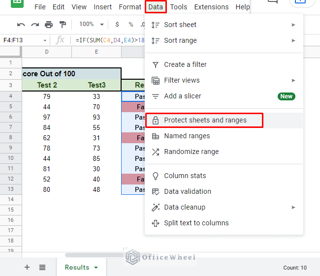 navigating to protect sheets and ranges for the data tab