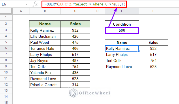 using query for cell reference in google sheets with logical condition