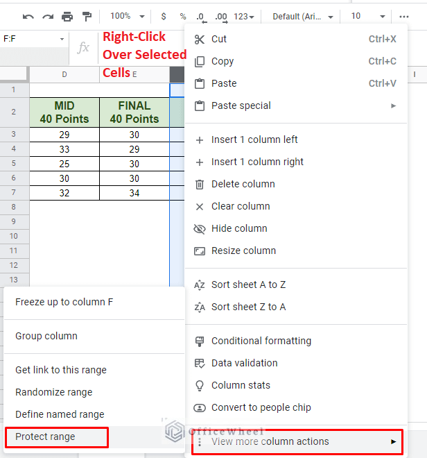 right clicking to navigate to protect range