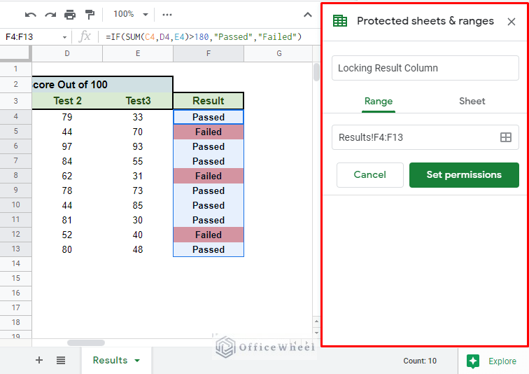 the protected sheets & ranges menu
