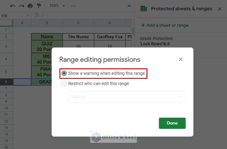 show warning option permission - how to lock rows in google sheets 
