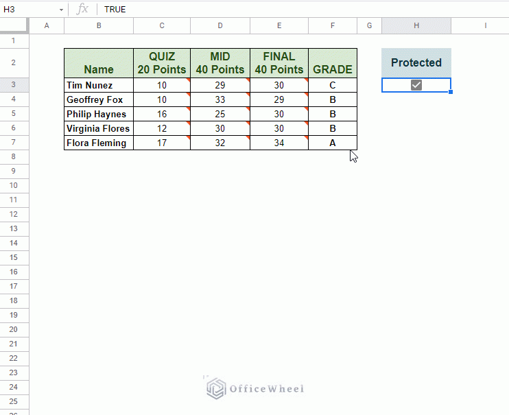 conditional locking of cells in google sheets using data validation animated