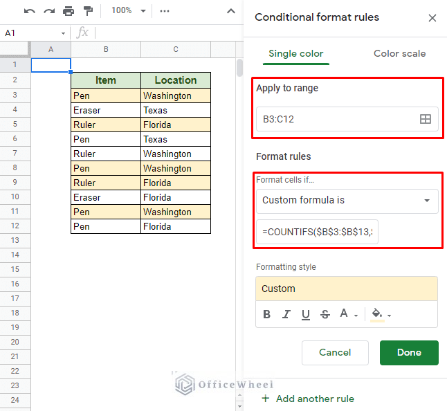 using countifs function for multiple column conditions in conditional formatting