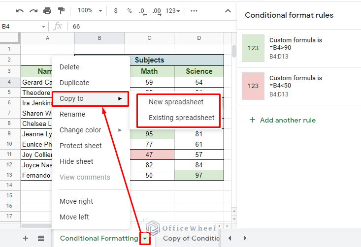 the worksheet menu from the worksheet tab