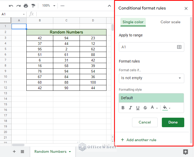 the conditional format rules window