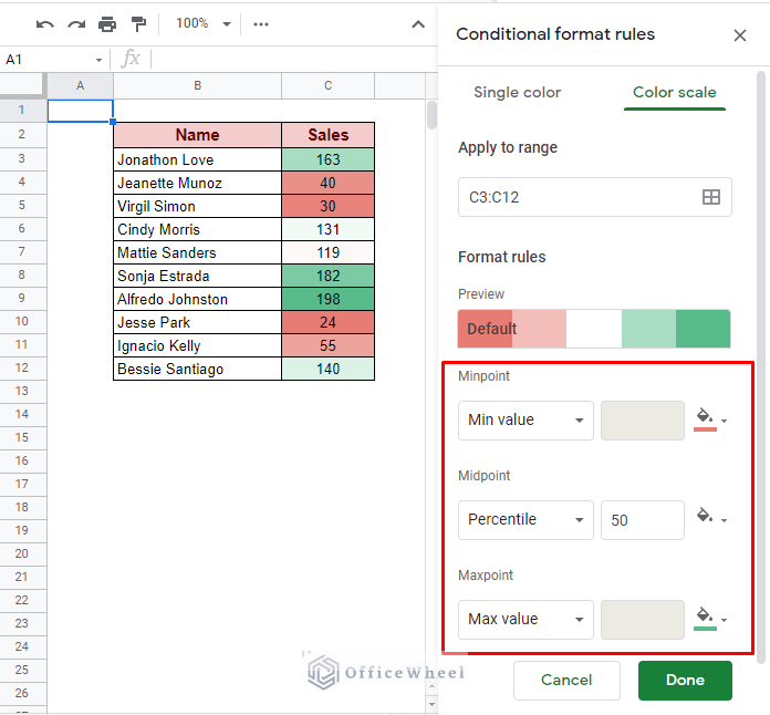 gradient customization options