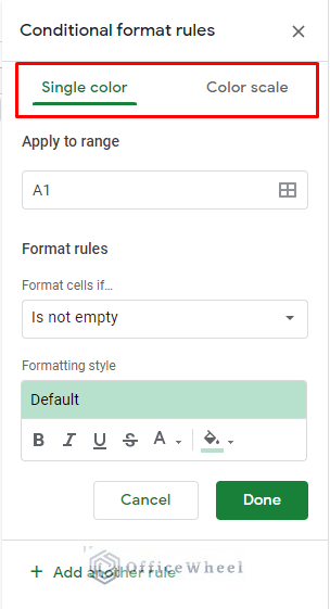 the two modes in conditional formatting - currently in single color mode