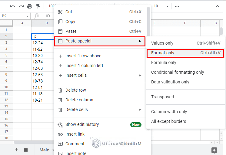 getting to the paste format option from paste special