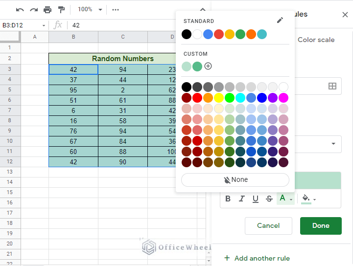 the formatting styles of conditional formatting in google sheets