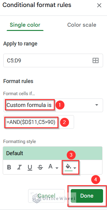 Applying Formula in Conditional Format Rules Window