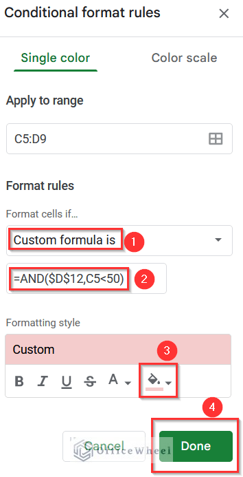 Applying Formula in Conditional Format Rules Window