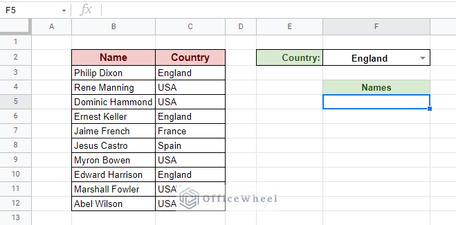 dataset for match multiple values in google sheets