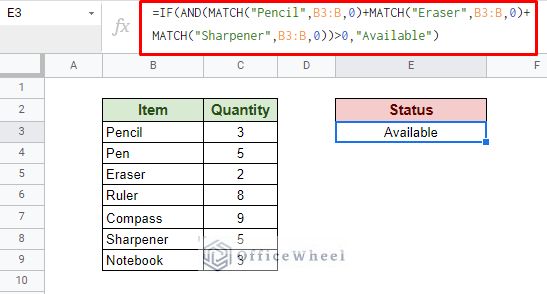 adding if function to the match formula to output valid message