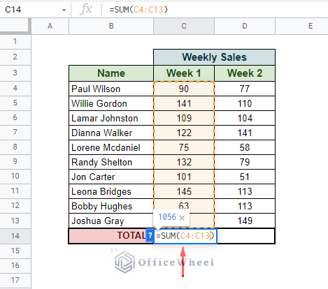 auto generated sum function in google sheets
