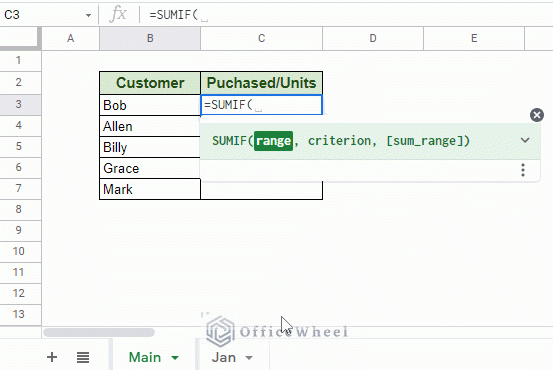 selecting criterion range for sumif from another sheet in google sheets animated