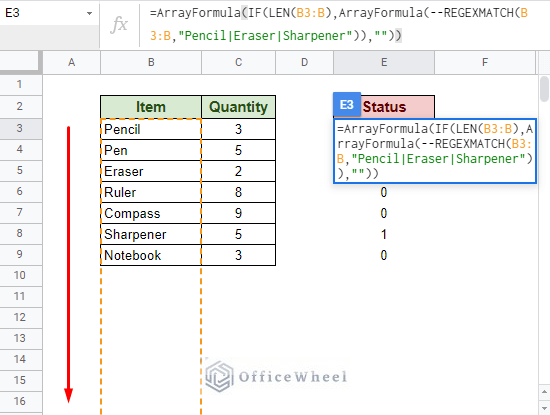 updating the regexmatch formula with infinitive range