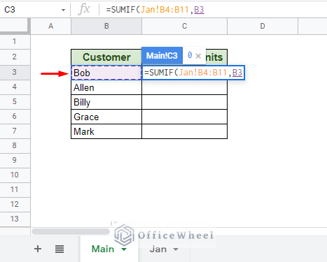 selecting the criterion cell for sumif