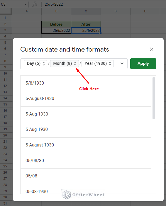 click the month tab