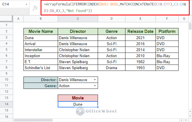 applying arrayformula function to the formula