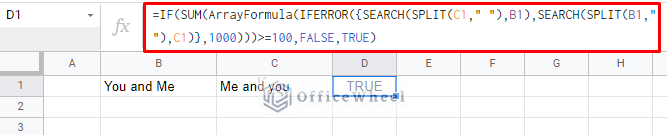 compare a combination of text in google sheets