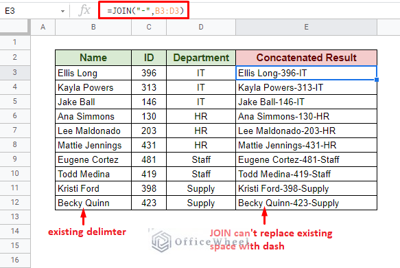 join function can't replace existing space with dash