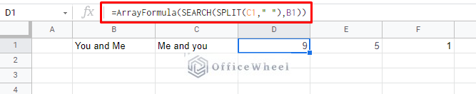 returning the text position after comparison using search function